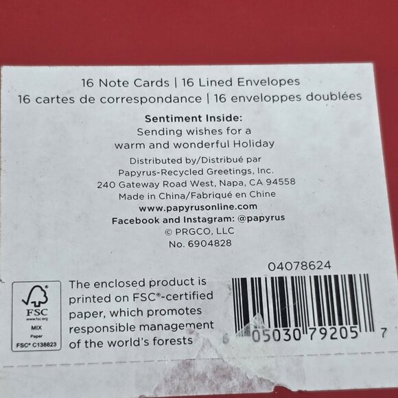 PAPYRUS Christmas Season’s Greeting Holiday Note Cards Box Of 16 & Envelopes NEW - Picture 3 of 5